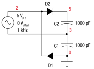 Full-wave voltage doubler consisting of two half-wave rectifiers Full-wave voltage doubler